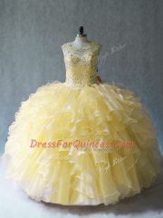 Pretty Ball Gowns Vestidos de Quinceanera Yellow Scoop Organza Sleeveless Floor Length Lace Up