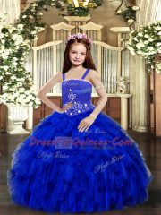 Tulle Sleeveless Floor Length Child Pageant Dress and Beading and Ruffles