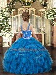 Tulle Sleeveless Floor Length Child Pageant Dress and Beading and Ruffles