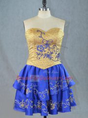Sleeveless Mini Length Beading and Embroidery Lace Up Prom Dress with Royal Blue