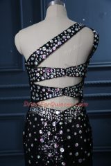 Trendy Backless Dress for Prom Black for Prom and Party and Military Ball with Beading Brush Train