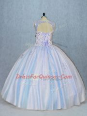 Vintage Floor Length Blue Quinceanera Gowns V-neck Sleeveless Side Zipper