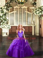 Custom Designed Halter Top Sleeveless Lace Up Ball Gown Prom Dress Purple Tulle