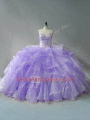 Dynamic Lavender Sweetheart Neckline Beading and Ruffles Quince Ball Gowns Sleeveless Lace Up