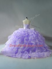 Dynamic Lavender Sweetheart Neckline Beading and Ruffles Quince Ball Gowns Sleeveless Lace Up
