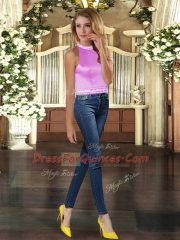 Attractive Floor Length Lilac 15th Birthday Dress Halter Top Sleeveless Lace Up