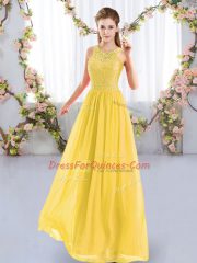 Fitting Chiffon Sleeveless Floor Length Damas Dress and Lace