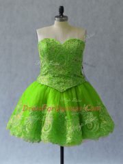 Mini Length Evening Dress Tulle Sleeveless Appliques and Embroidery