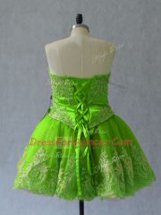 Mini Length Evening Dress Tulle Sleeveless Appliques and Embroidery