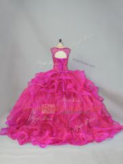 Sleeveless Brush Train Lace Up Beading and Ruffles Sweet 16 Quinceanera Dress