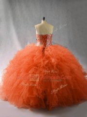 Sweetheart Sleeveless Tulle Quince Ball Gowns Beading and Ruffles Lace Up