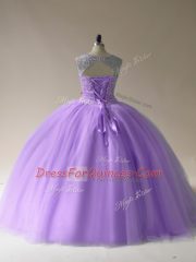 Floor Length Lavender 15th Birthday Dress Scoop Sleeveless Lace Up