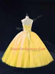 Lovely Floor Length Lace Up Quinceanera Dresses Gold for Sweet 16 and Quinceanera with Beading
