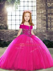 Sleeveless Brush Train Beading Lace Up Pageant Dress Womens