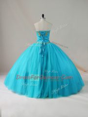 Floor Length Lace Up Sweet 16 Dresses Blue for Sweet 16 and Quinceanera with Beading