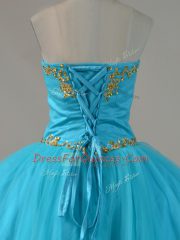 Floor Length Lace Up Sweet 16 Dresses Blue for Sweet 16 and Quinceanera with Beading
