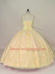 Beautiful Peach Lace Up Sweet 16 Dress Beading and Hand Made Flower Sleeveless Floor Length