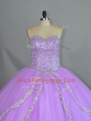 Decent Lavender Quinceanera Gown Tulle Sleeveless Appliques