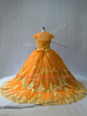 Sleeveless Court Train Appliques Lace Up Sweet 16 Quinceanera Dress