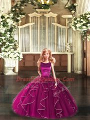 Fancy Fuchsia Sleeveless Floor Length Ruffles Lace Up 15th Birthday Dress
