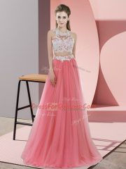 Hot Sale Tulle Halter Top Sleeveless Zipper Lace Damas Dress in Watermelon Red