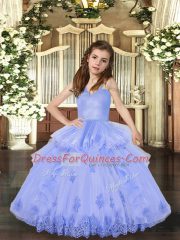 Lavender Lace Up Straps Appliques Little Girls Pageant Dress Wholesale Tulle Sleeveless