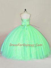 Free and Easy Green Ball Gowns Strapless Sleeveless Tulle Floor Length Lace Up Beading and Sequins Quinceanera Gowns
