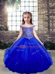 Royal Blue Winning Pageant Gowns Party and Wedding Party with Beading Off The Shoulder Sleeveless Side Zipper