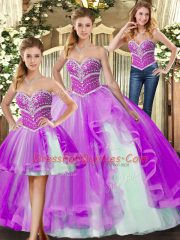 Shining Lilac Sleeveless Beading Floor Length Quinceanera Dresses