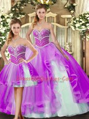 Shining Lilac Sleeveless Beading Floor Length Quinceanera Dresses
