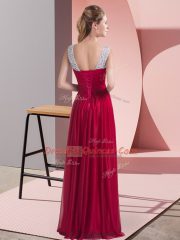 Custom Fit Fuchsia Chiffon Lace Up Court Dresses for Sweet 16 Sleeveless Floor Length Beading