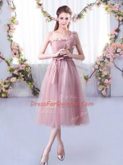 One Shoulder Sleeveless Tulle Court Dresses for Sweet 16 Appliques and Belt Lace Up