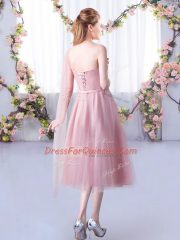 One Shoulder Sleeveless Tulle Court Dresses for Sweet 16 Appliques and Belt Lace Up
