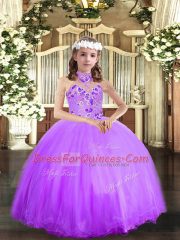 Pretty Halter Top Sleeveless Lace Up Girls Pageant Dresses Lavender Tulle