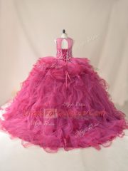 Beading and Ruffles Quince Ball Gowns Burgundy Lace Up Sleeveless Brush Train