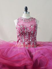 Beading and Ruffles Quince Ball Gowns Burgundy Lace Up Sleeveless Brush Train