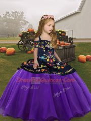 Eggplant Purple Ball Gowns Organza Straps Sleeveless Embroidery Floor Length Zipper Glitz Pageant Dress