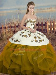 Flare Brown Lace Up Sweetheart Embroidery and Ruffles and Bowknot Quinceanera Gown Tulle Sleeveless