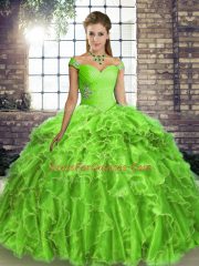 Discount Quinceanera Dresses Off The Shoulder Sleeveless Brush Train Lace Up