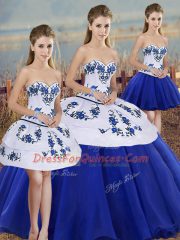 Embroidery and Bowknot Sweet 16 Quinceanera Dress Royal Blue Lace Up Sleeveless Floor Length