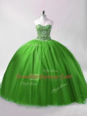 Fashionable Green Lace Up Sweet 16 Dress Beading Sleeveless Floor Length