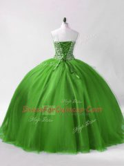 Fashionable Green Lace Up Sweet 16 Dress Beading Sleeveless Floor Length