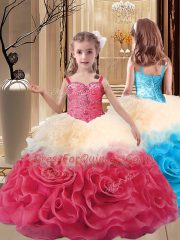 New Arrival Sleeveless Fabric With Rolling Flowers Floor Length Lace Up Quinceanera Dresses in Multi-color with Beading and Ruffles