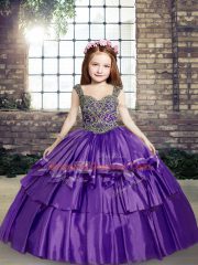 Floor Length Lavender Pageant Gowns Straps Sleeveless Lace Up