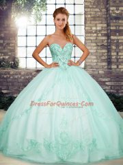Chic Apple Green Sweetheart Neckline Beading and Embroidery Sweet 16 Dresses Sleeveless Lace Up