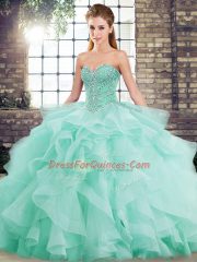 Brush Train Ball Gowns Ball Gown Prom Dress Apple Green Sweetheart Tulle Sleeveless Lace Up