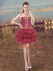 Adorable Sweetheart Sleeveless Brush Train Lace Up Quinceanera Gown Burgundy Satin and Organza