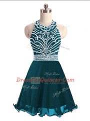 Sophisticated Mini Length Teal Prom Gown Chiffon Sleeveless Beading