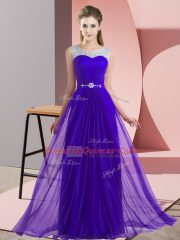 Charming Purple Empire Scoop Sleeveless Chiffon Floor Length Lace Up Beading Court Dresses for Sweet 16