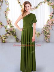Floor Length Criss Cross Quinceanera Dama Dress Olive Green for Wedding Party with Ruching